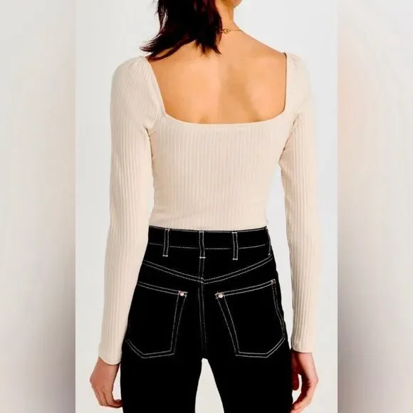 Reformation NWT October Knit Ribbed Long Sleeve Top in Bone Cream M - Picture 6 of 7